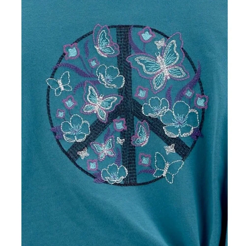 OshKosh Girls Peace Sign Butterfly Embroidered Long Sleeve Tee
